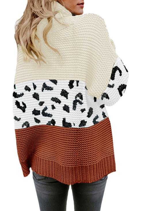 Turtleneck Splicing Chunky Knit Pullover Sweater